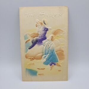 Vintage "The Siren" Embossed Couple on a Rock Postcard
